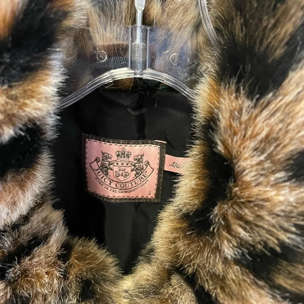JUICY couture leopard print fur jacket sz 3 - Picture 2 of 3